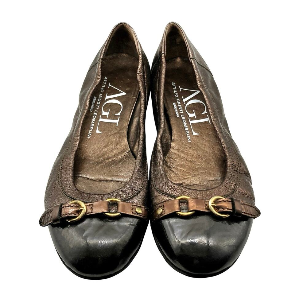 AGL Bronze Ballet Flats | Patent Cap Toe Italian Leather | Quiet Luxury Staple